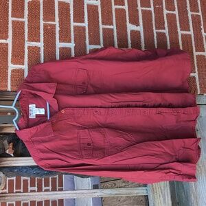 MainStreet Blues Women's Long Sleeve 2X Vintage Cotton Button Up Cranberry Red